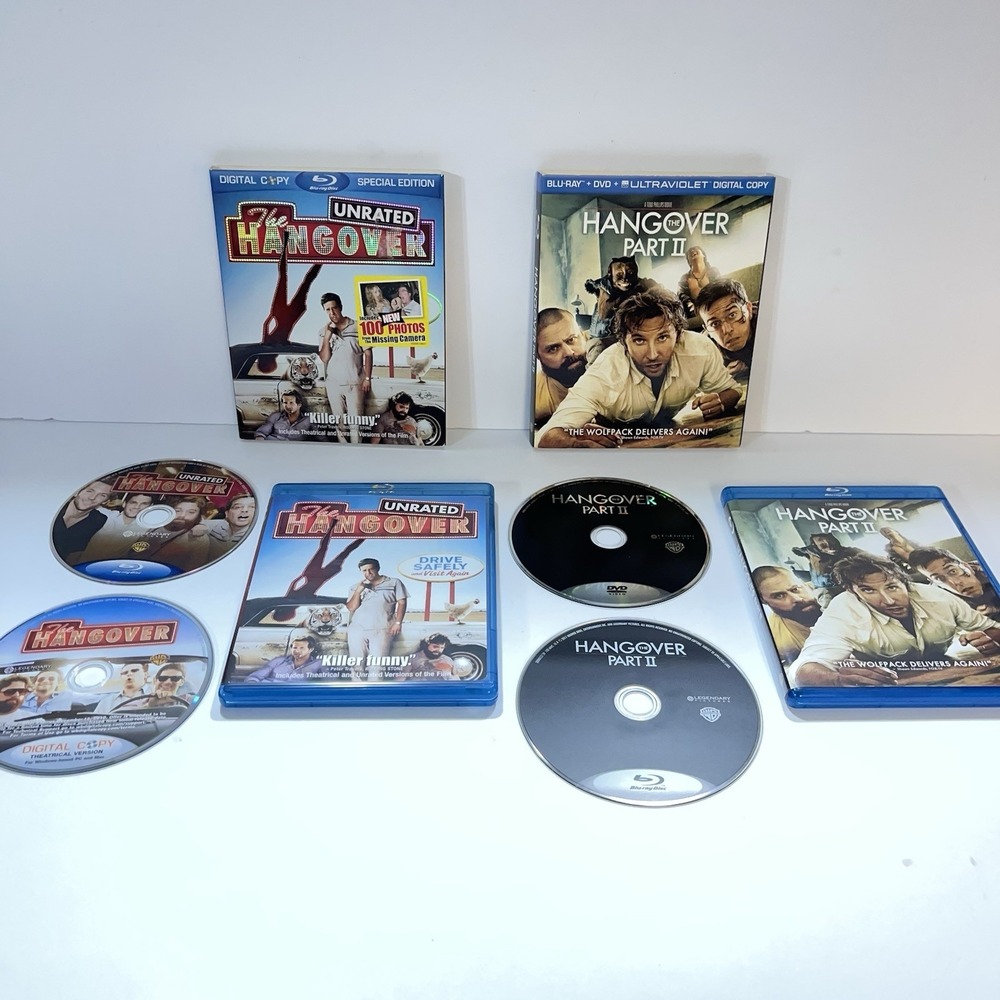 Hangover 1 & 2 Blu Ray Lot CIB Complete With Slipcovers Bradley Cooper